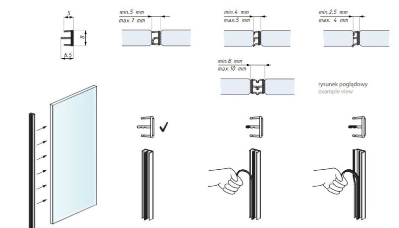Uszczelka krawędziowa do drzwi i ścianek szklanych 8-14 mm na taśmie klejącej 3M
