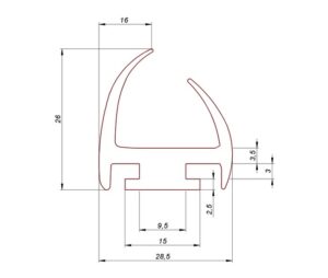 Uszczelka drzwi gumowa wciskana w profil aluminiowy