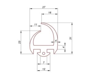 Uszczelka drzwi gumowa wciskana w profil aluminiowy